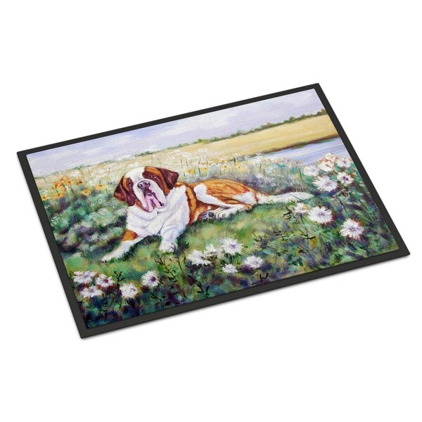 Carolines Treasures 24 x 36 in. Saint Bernard in Flowers Indoor or Outdoor Mat 7446JMAT - main